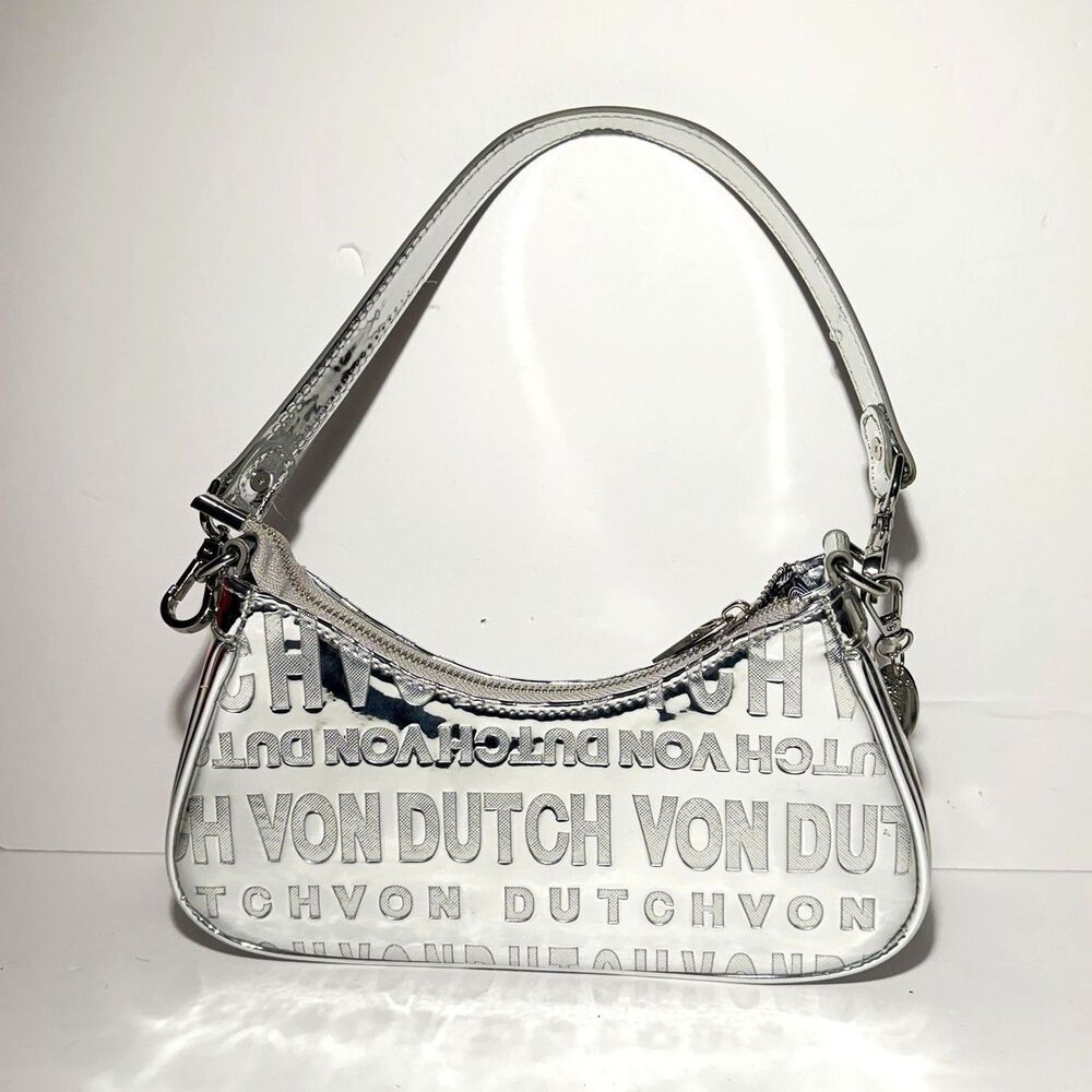 Von Dutch Silver Metallic Reflective Y2K Shoulder Bag Chain Wrench Charm NWOT